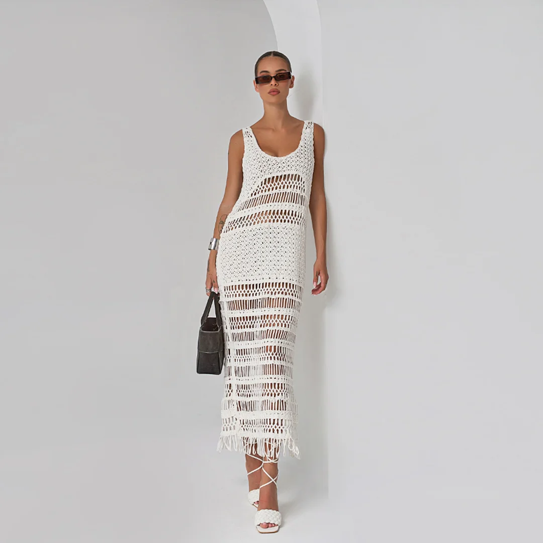 Rochie lungă cu plasă tricotata