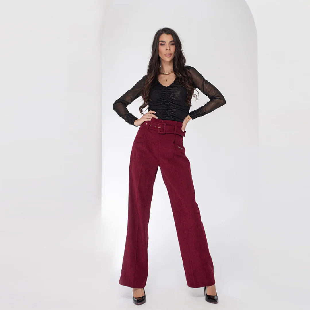pantaloni largi cu curea