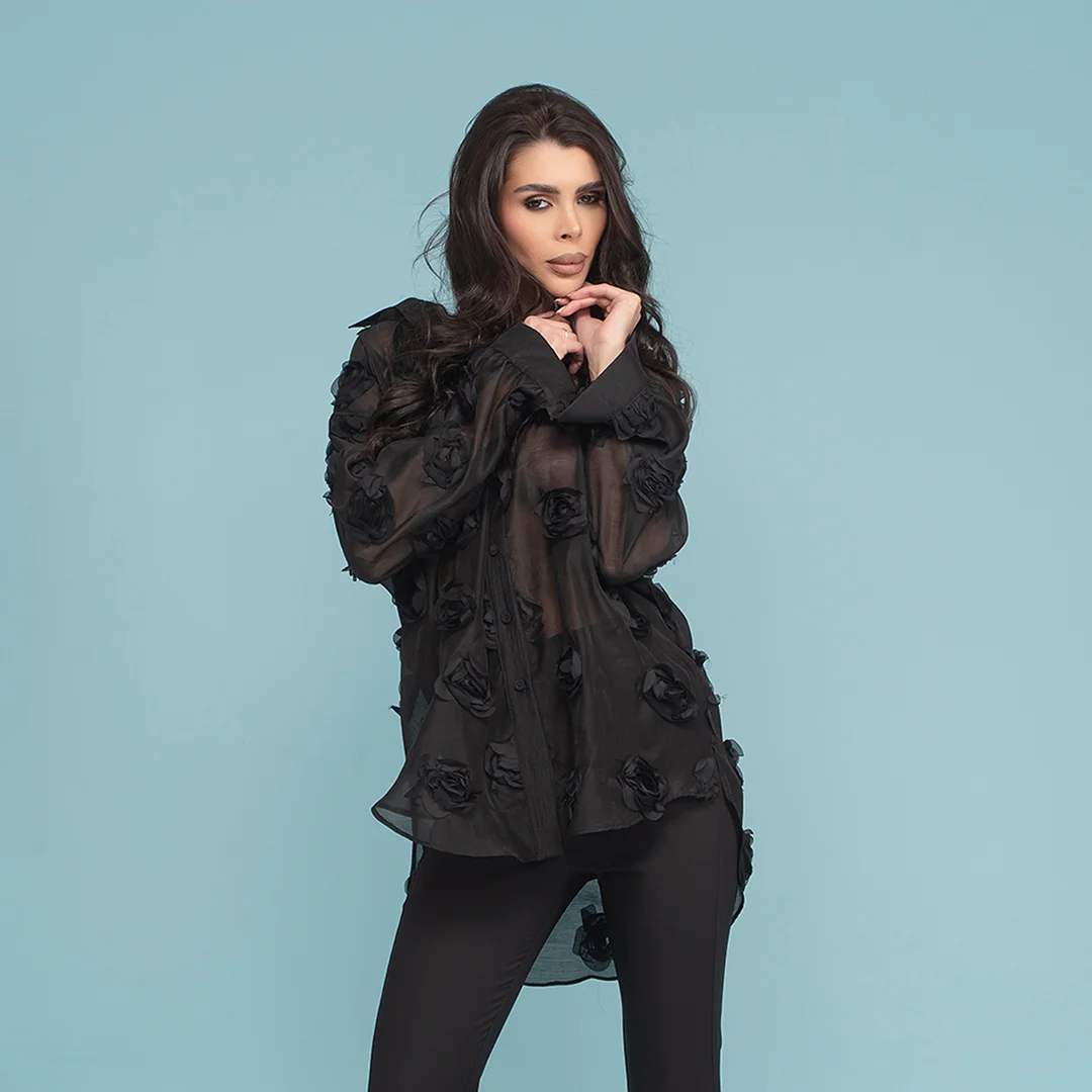 Cămașă oversize din organza cu flori