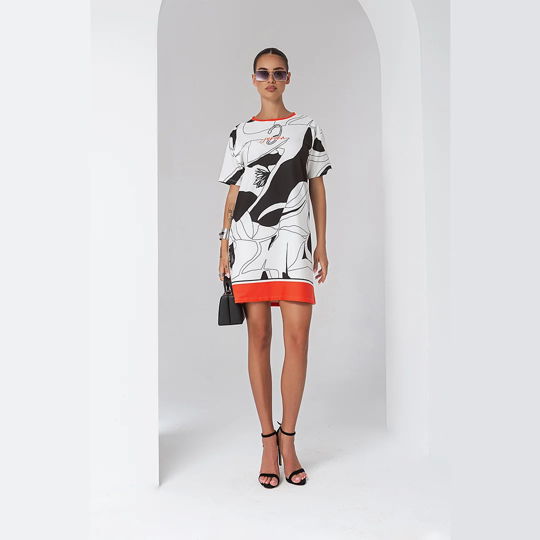 Rochie cu imprimeu contrast