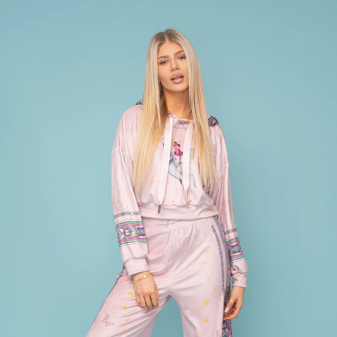 Hanorac din catifea cu gluga și șireturi